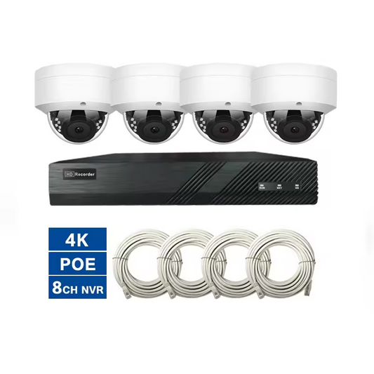 POE NVR kit with 8CH 4K 8MP POE NVR and 4pcs 4K 8MP vandalproof Dome ip cameras
